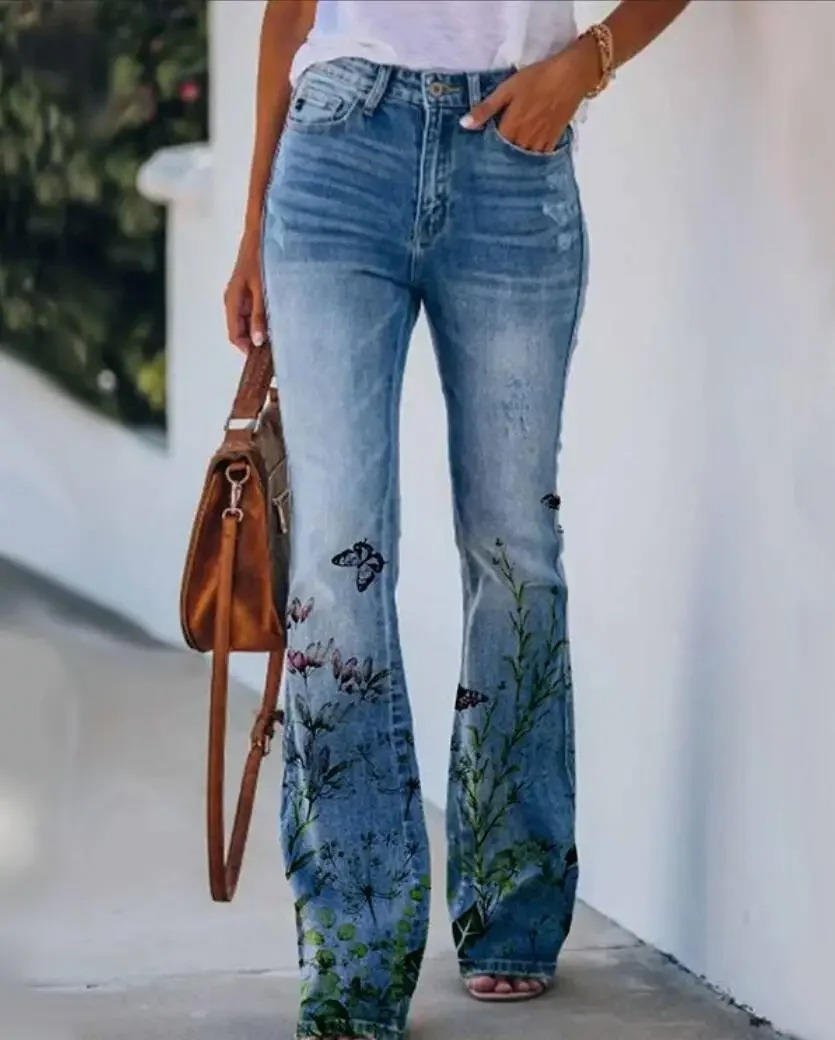 Women's High-Waist Floral Flare Jeans | Belluvyn