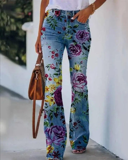 Women's High-Waist Floral Flare Jeans | Belluvyn