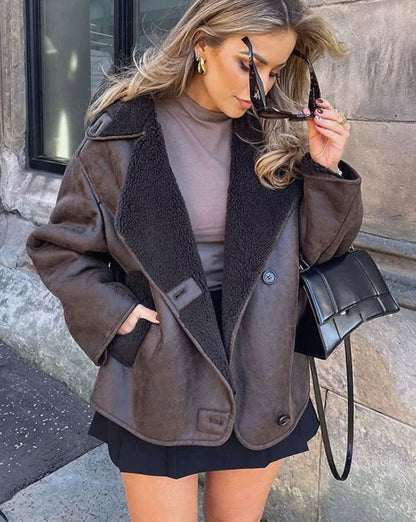 Women's Oversized Faux Shearling Moto Jacket | Belluvyn