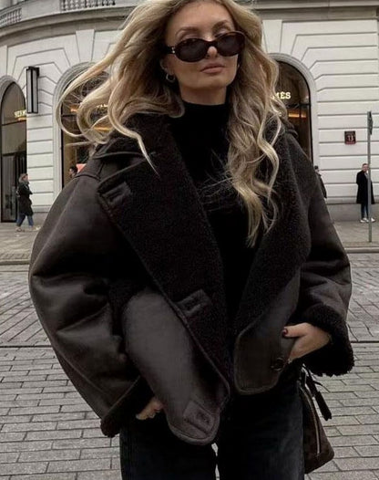 Women's Oversized Faux Shearling Moto Jacket | Belluvyn
