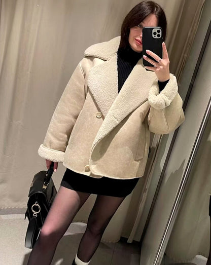Women's Oversized Faux Shearling Moto Jacket | Belluvyn